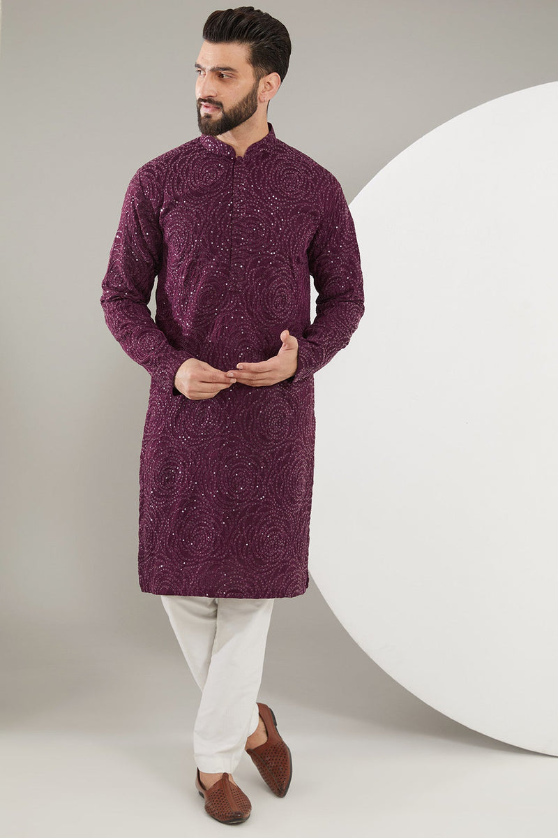 mud wine floral embrodried kurta - kasbahmen