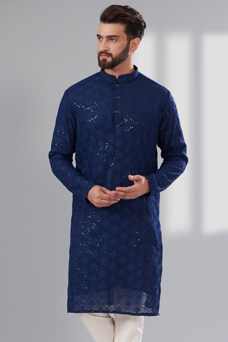 Navy Blue Chikankari Kurta - kasbahmen