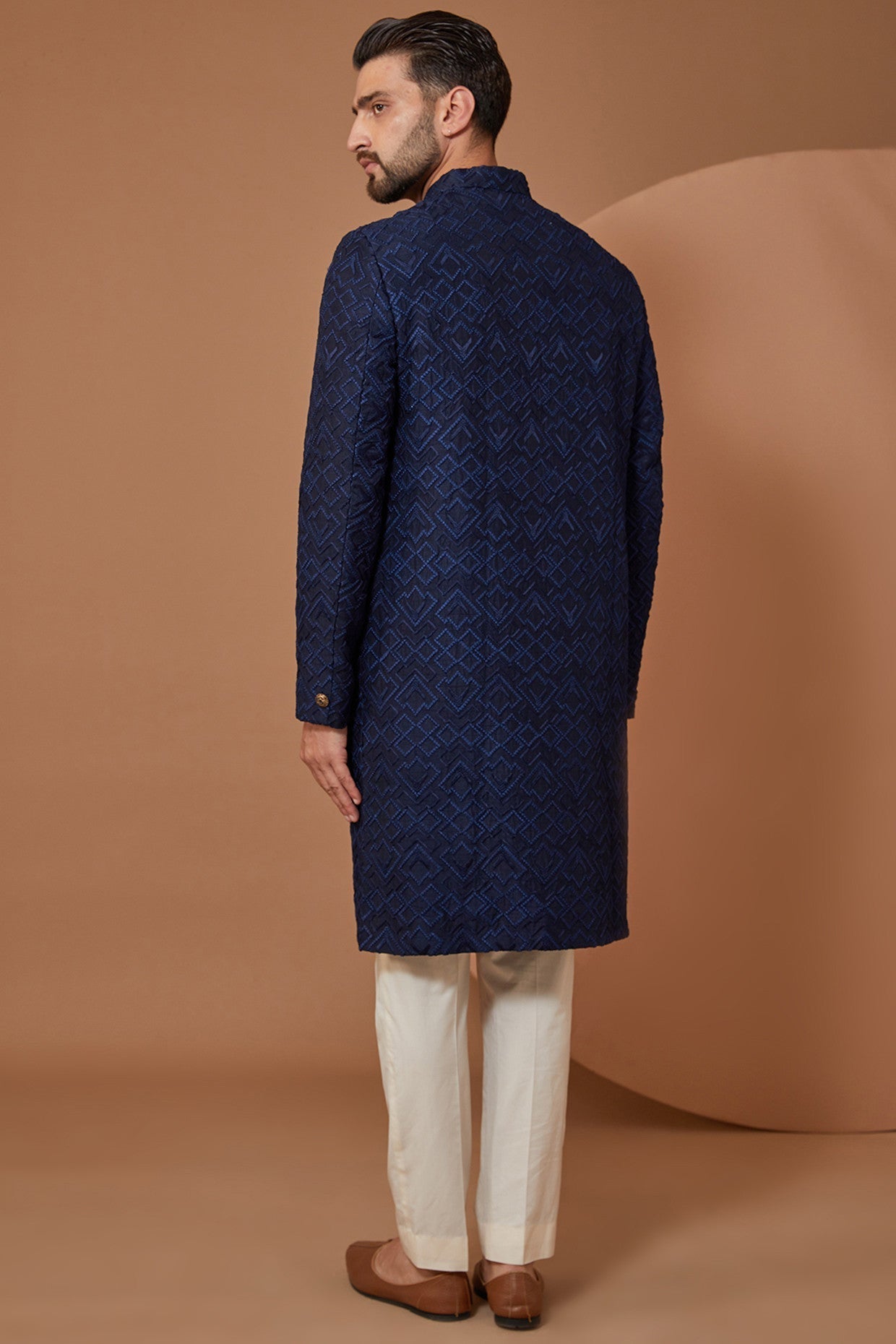 Blue Threadwork Indowestern Sherwani - kasbahmen