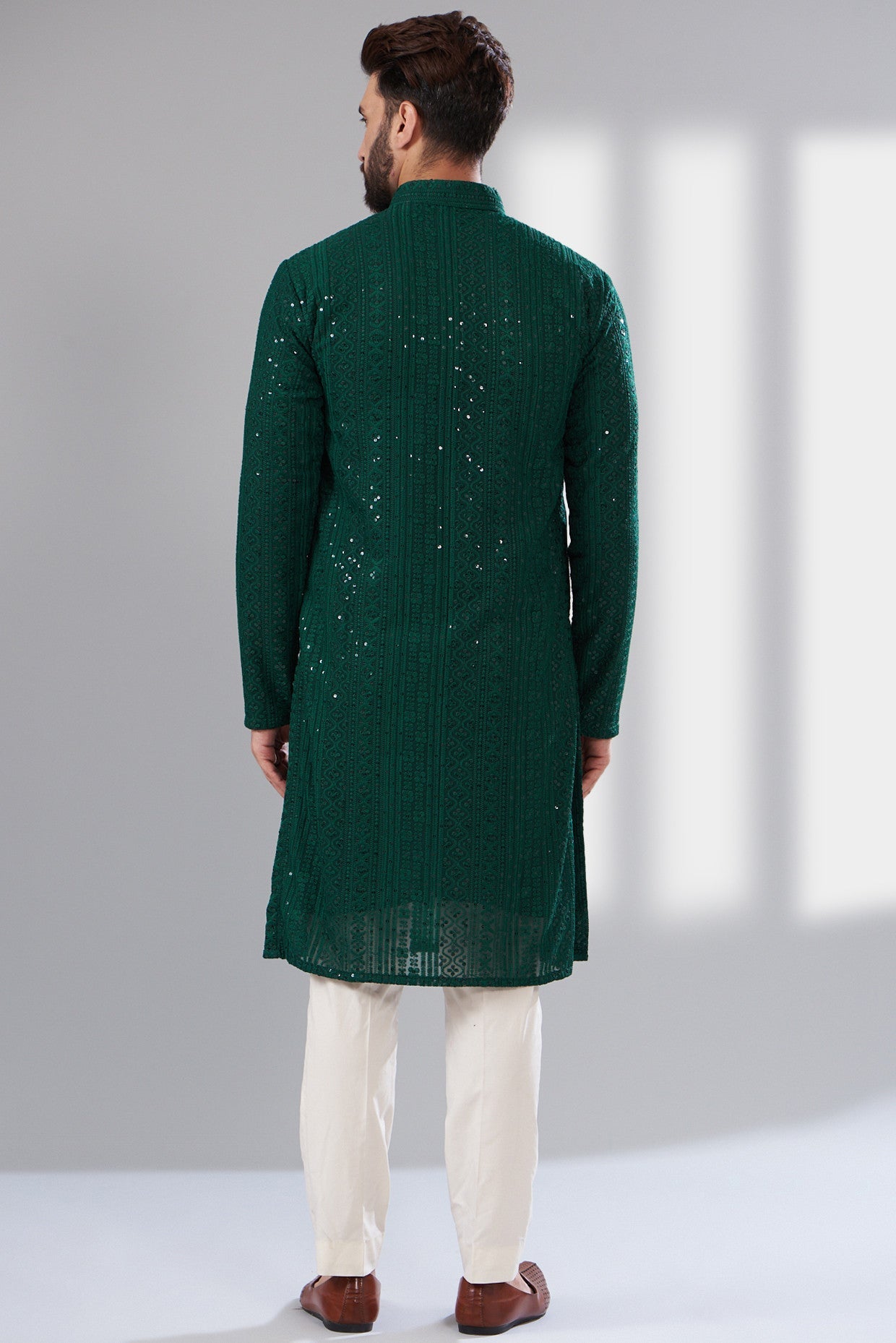 Bottle green chikankari kurta - kasbahmen