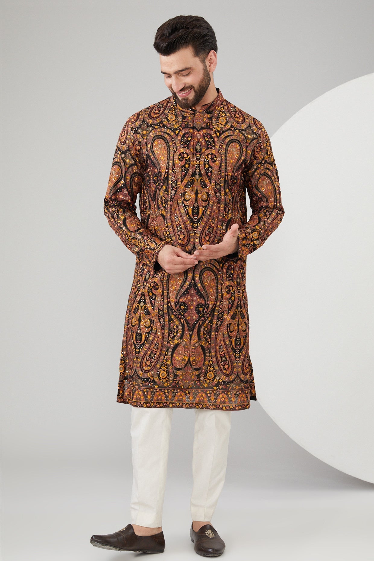 Black Georgette Kalamkari Embroidered Kurta - kasbahmen