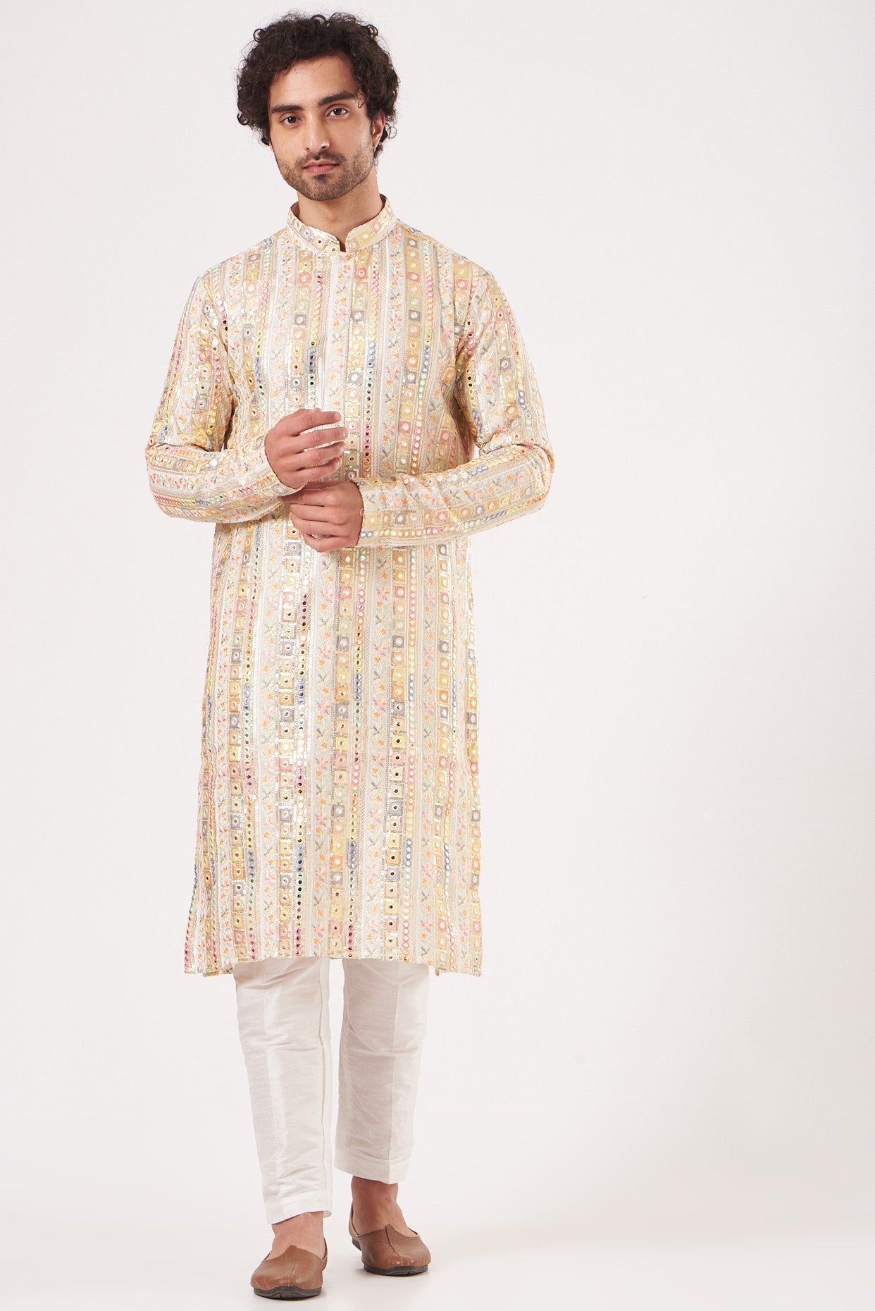 Beige Embroidered Kurta - kasbahmen