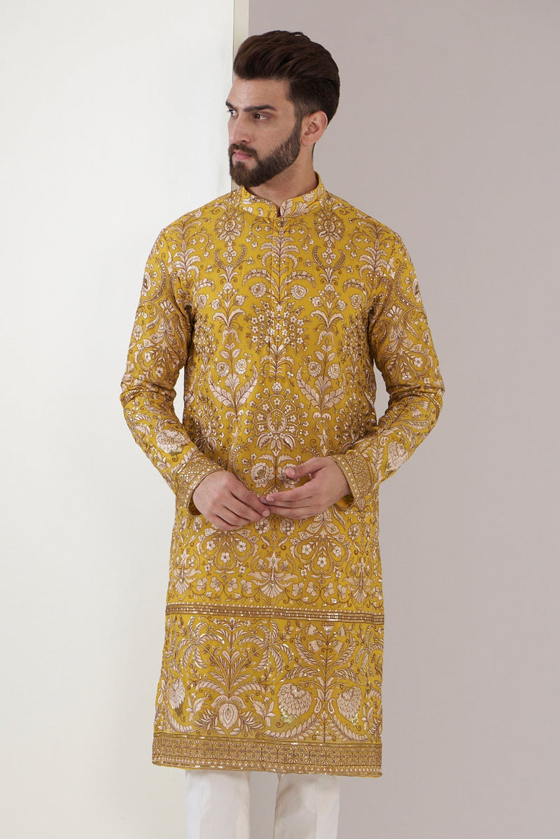 Yellow embroidered kurta - kasbahmen