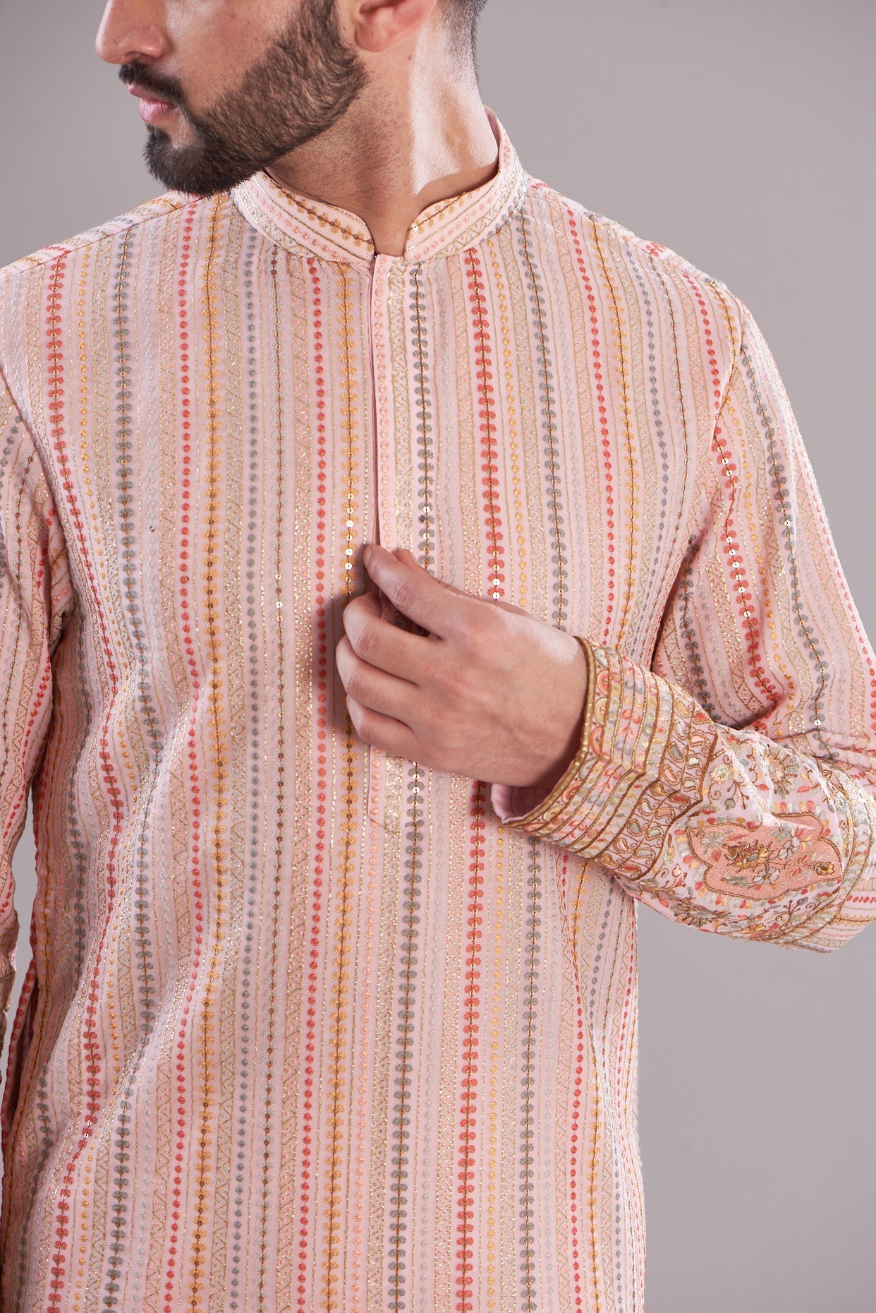 Peach multi threadwork kurta - kasbahmen