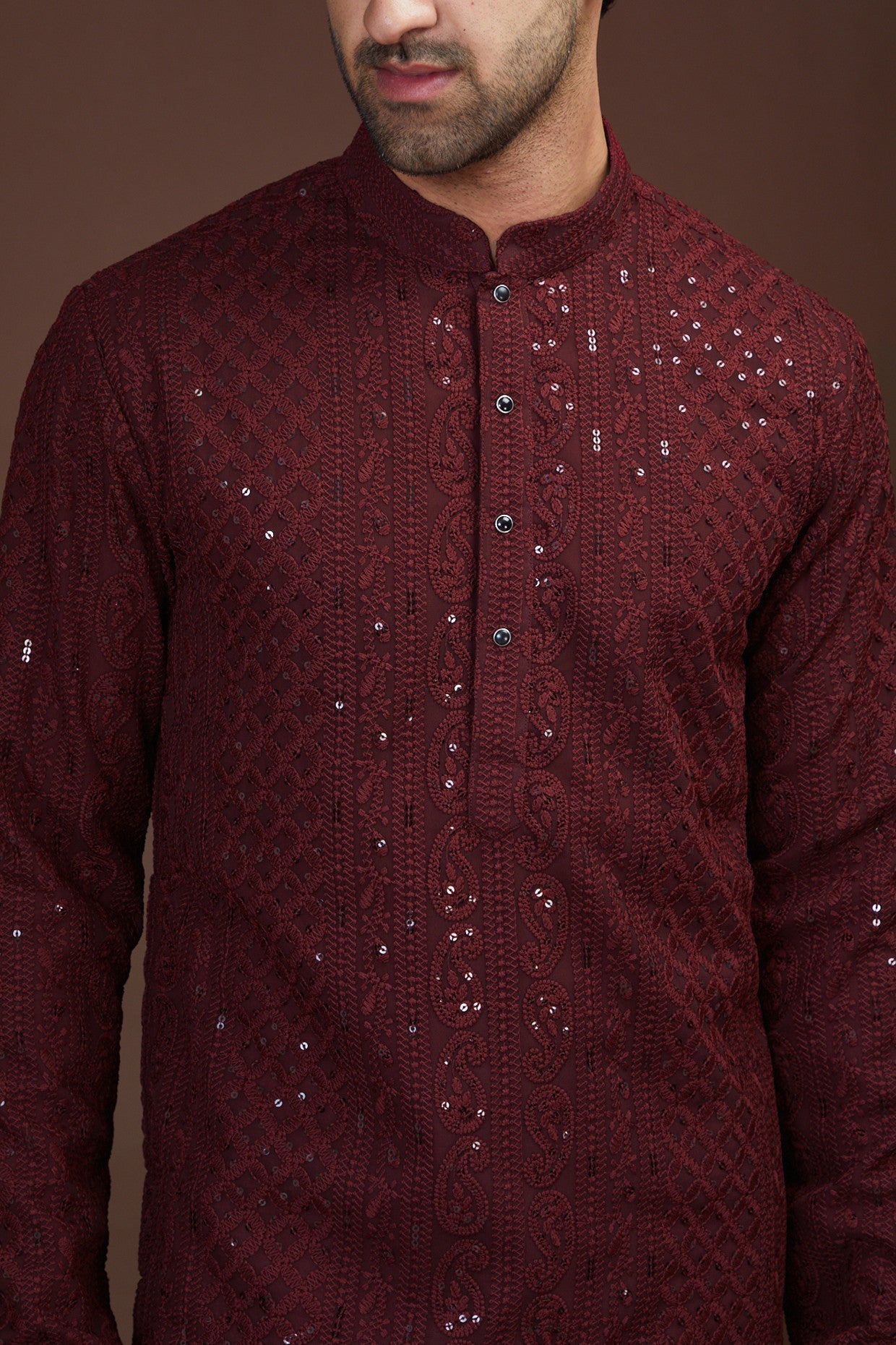 Wine chikankari kurta - kasbahmen