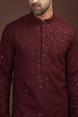 Wine chikankari kurta