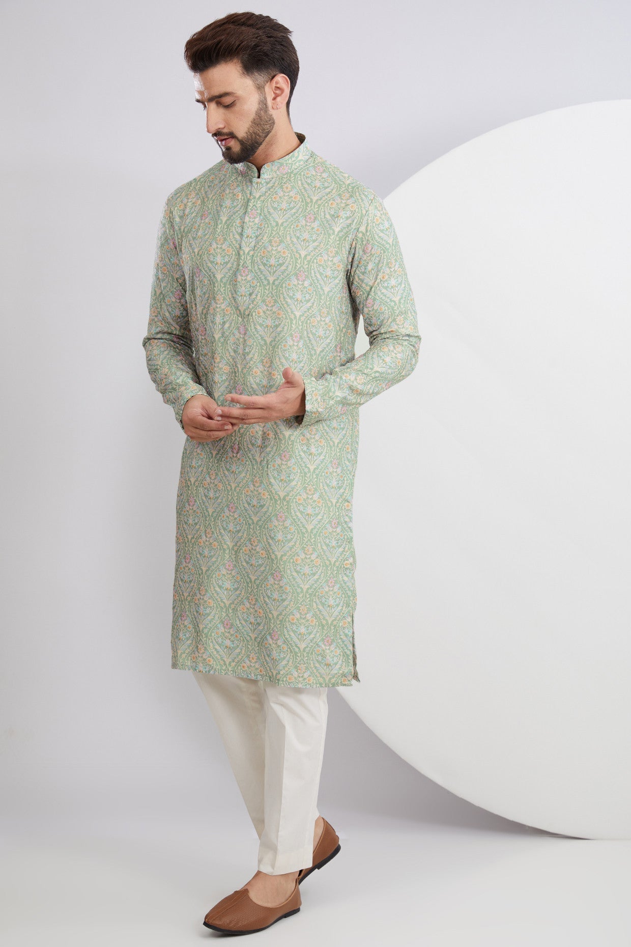 Pastel Green Multi Embroidered Kurta - kasbahmen