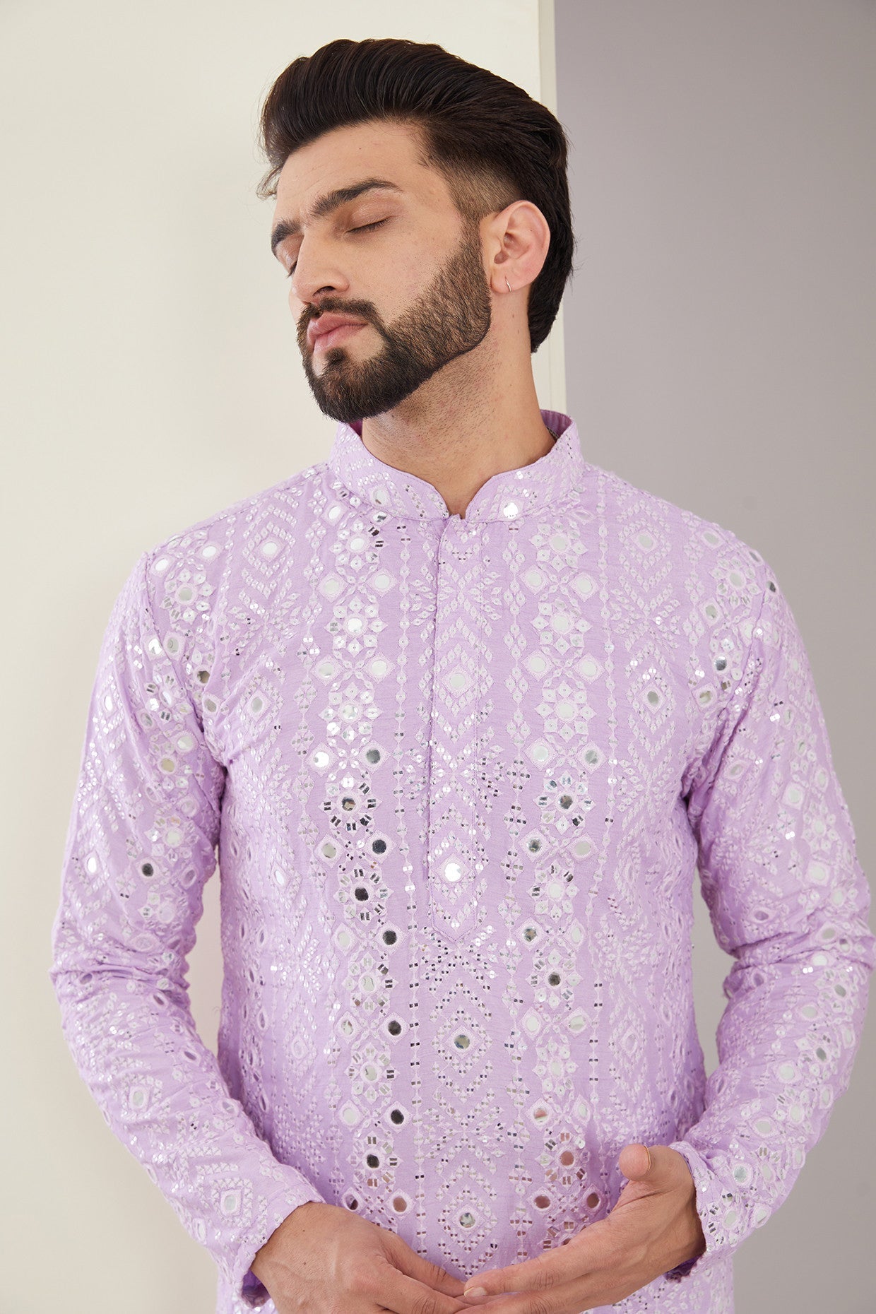 Signature Lilac Mirrorwork Kurta - kasbahmen