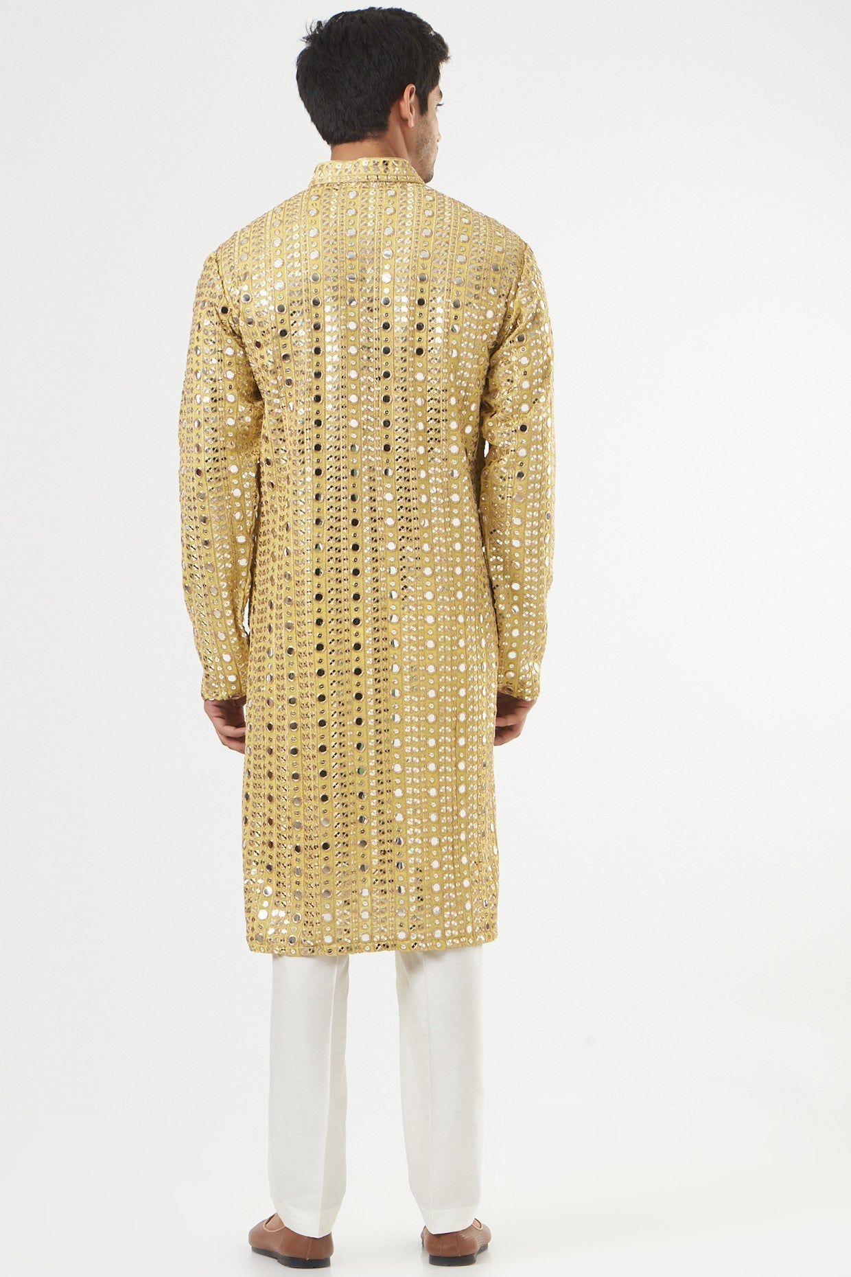 Lime Yellow Mirror Embroidered Kurta - kasbahmen