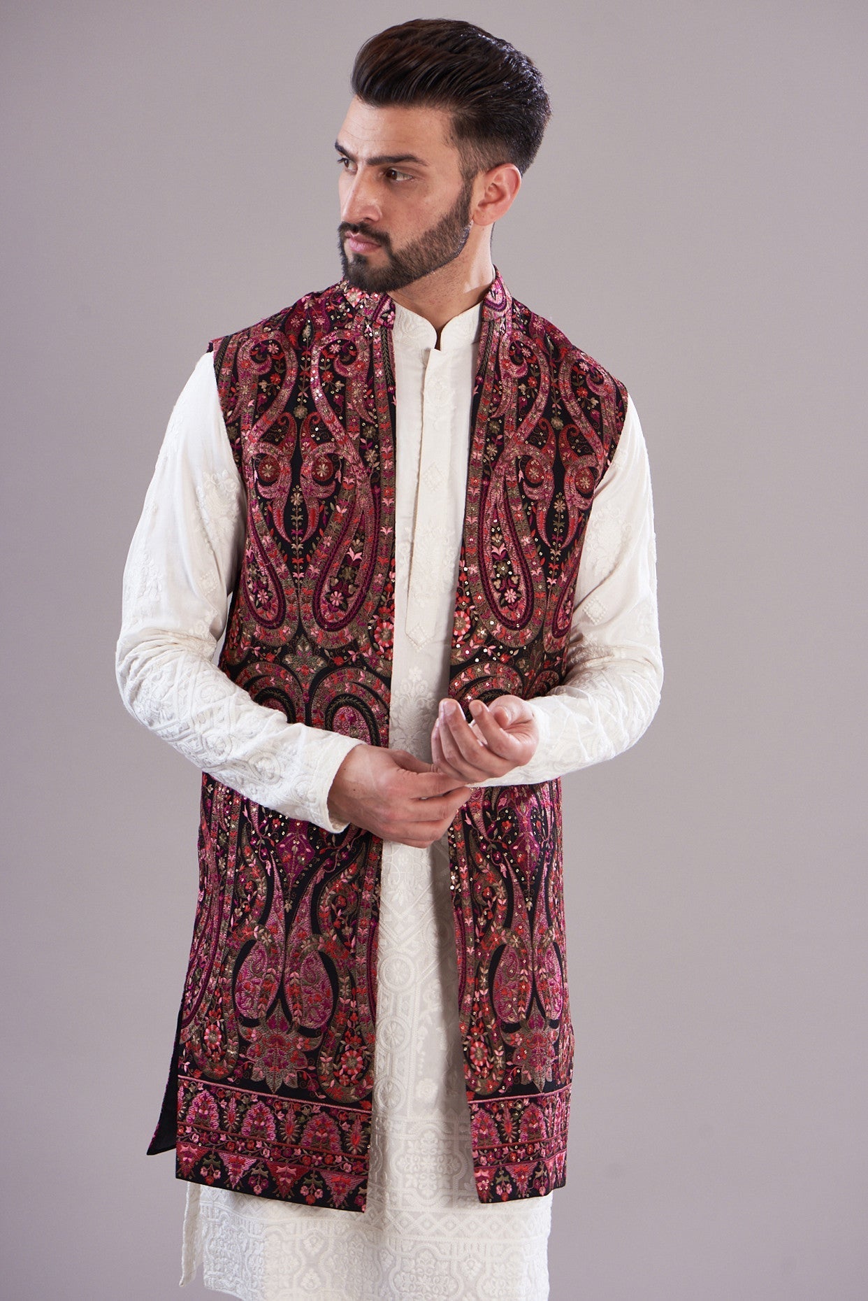 Kalamkari long open shrug - kasbahmen