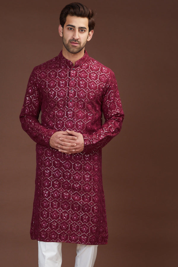 Light maroon embrodried kurta - kasbahmen