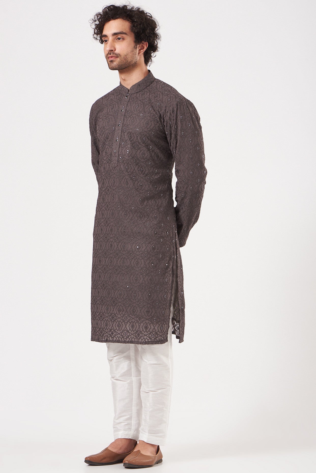 Dark Mauve Embroidered Kurta - kasbahmen