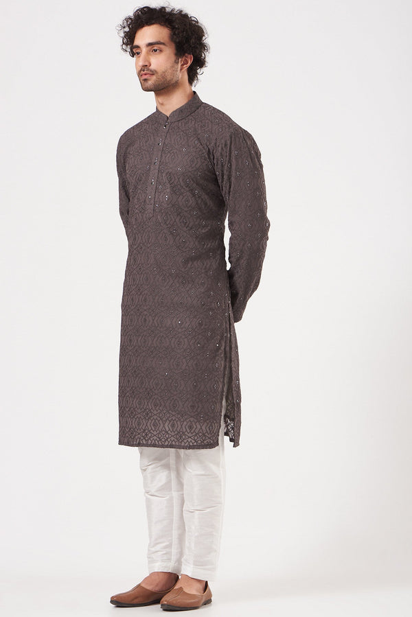 Dark Mauve Embroidered Kurta