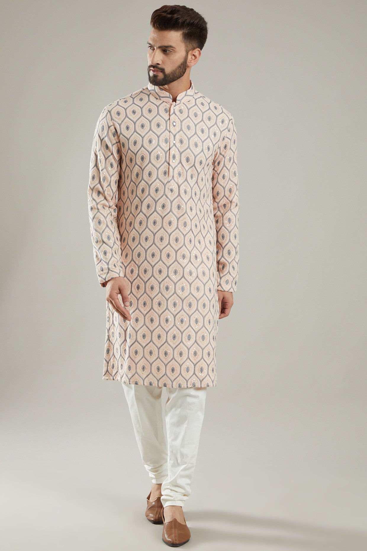 Light Pink Silk Embroidered Kurta - kasbahmen