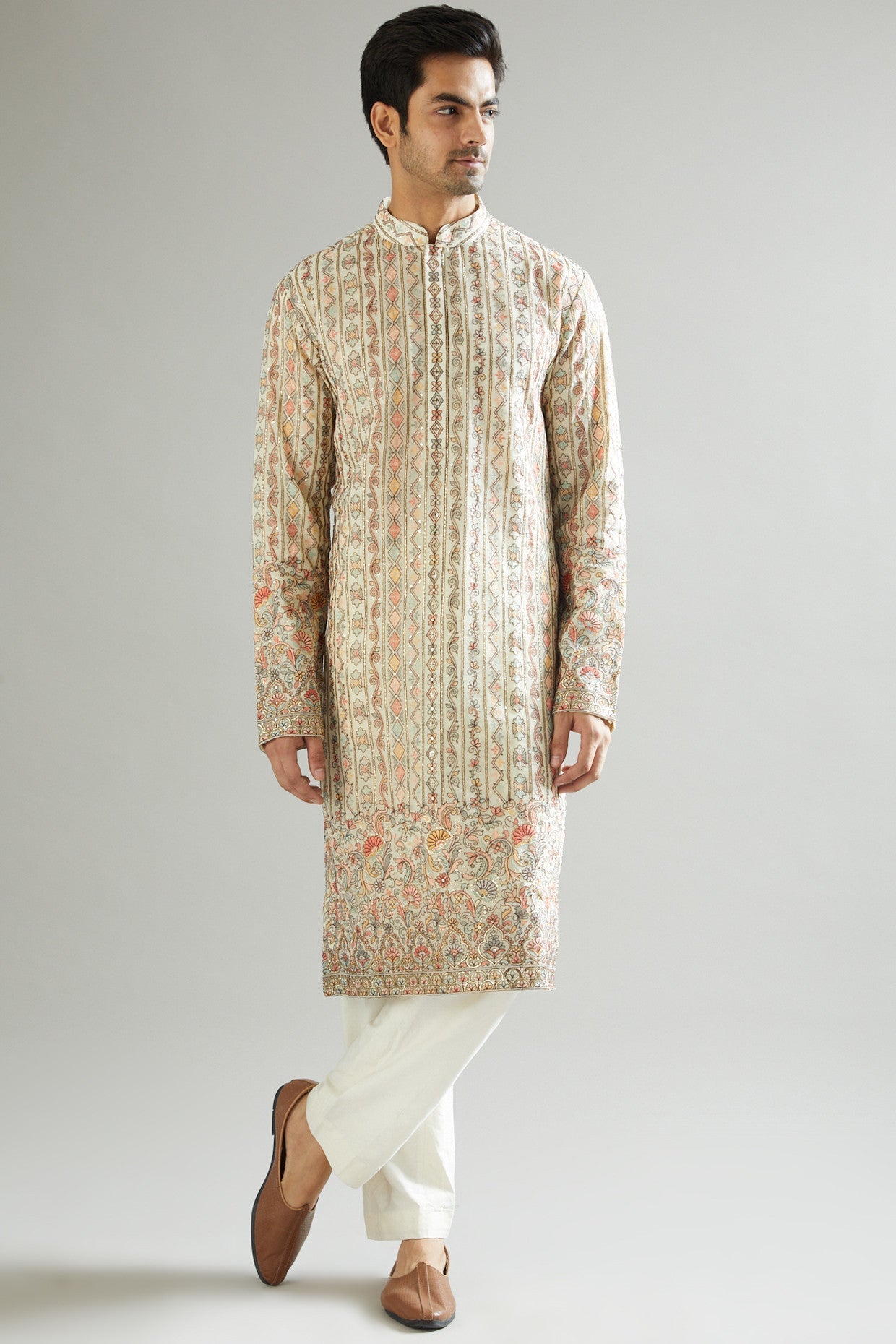 Nude Embroidered Kurta - kasbahmen