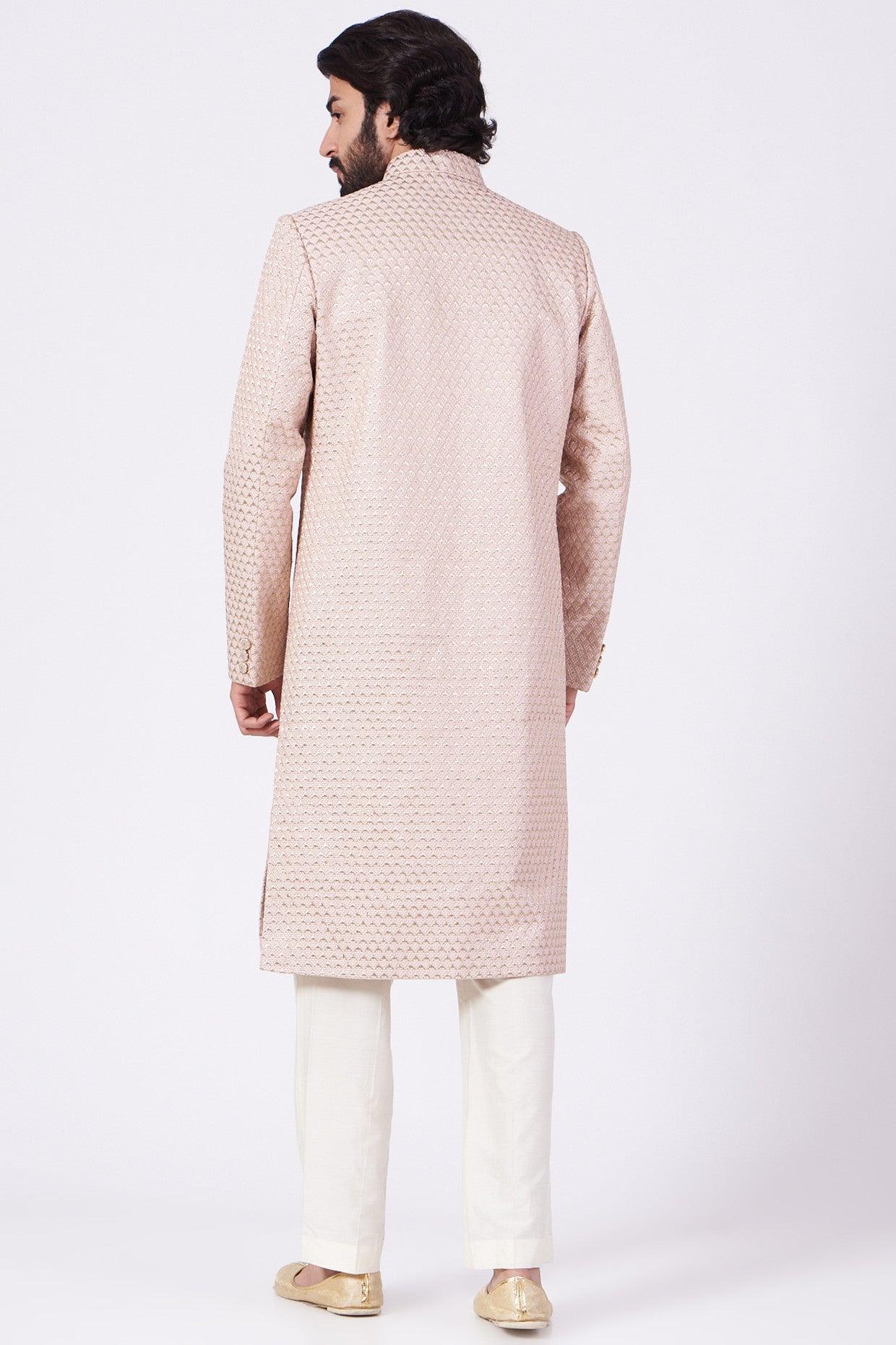 Blush Pink Sherwani with Embroidery - kasbahmen