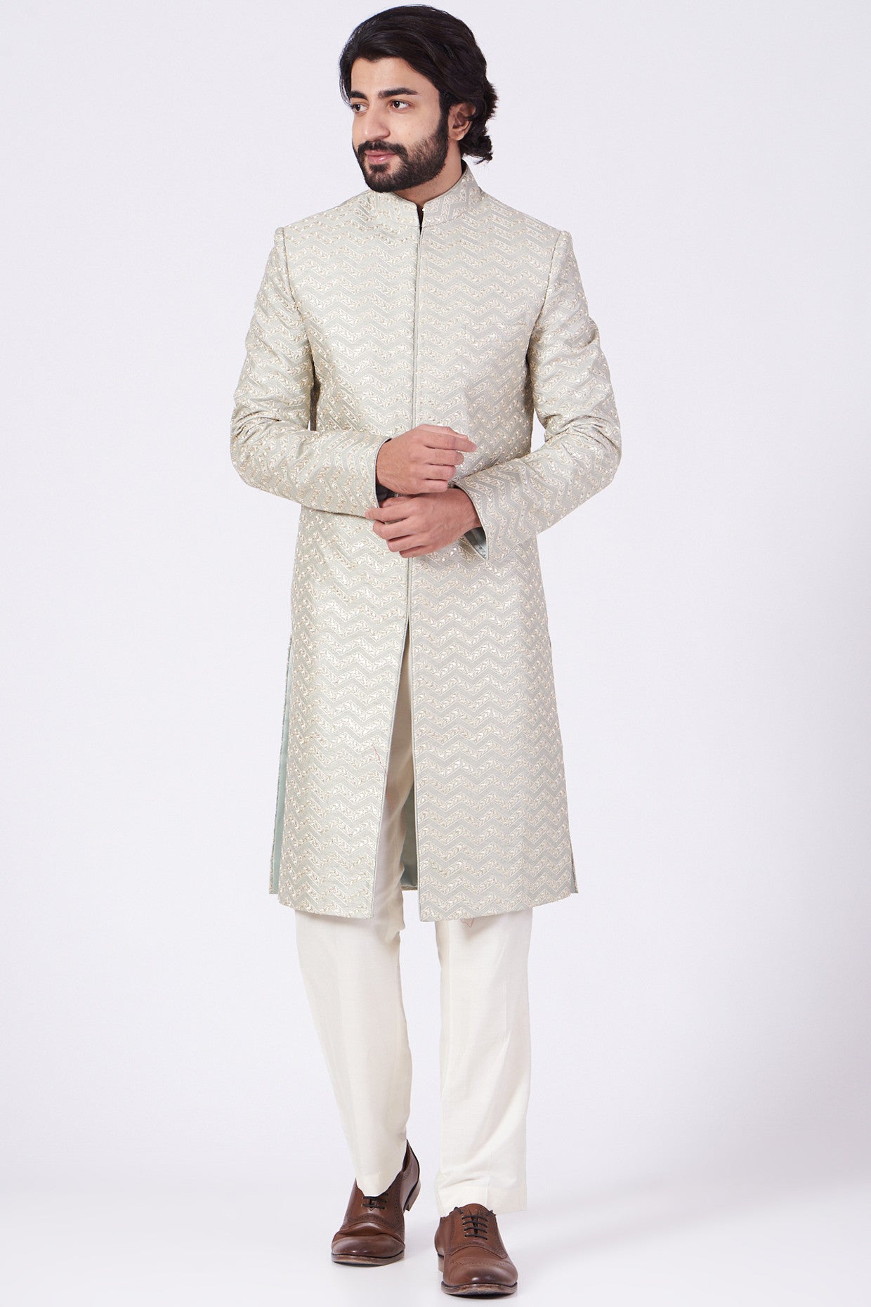 Mint Green Sherwani with Embroidery - kasbahmen