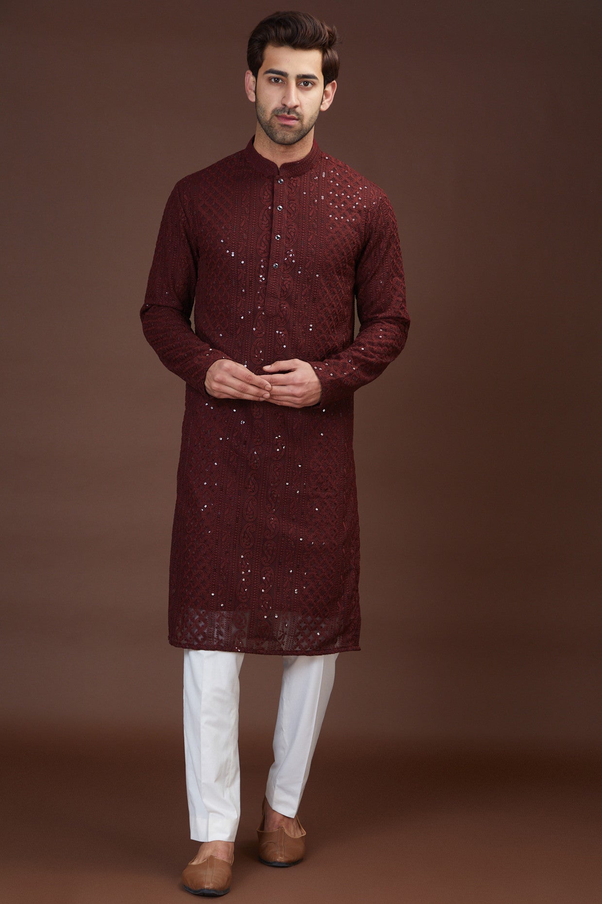 Wine chikankari kurta - kasbahmen