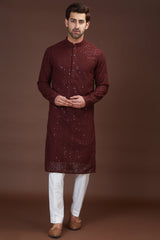 Wine chikankari kurta