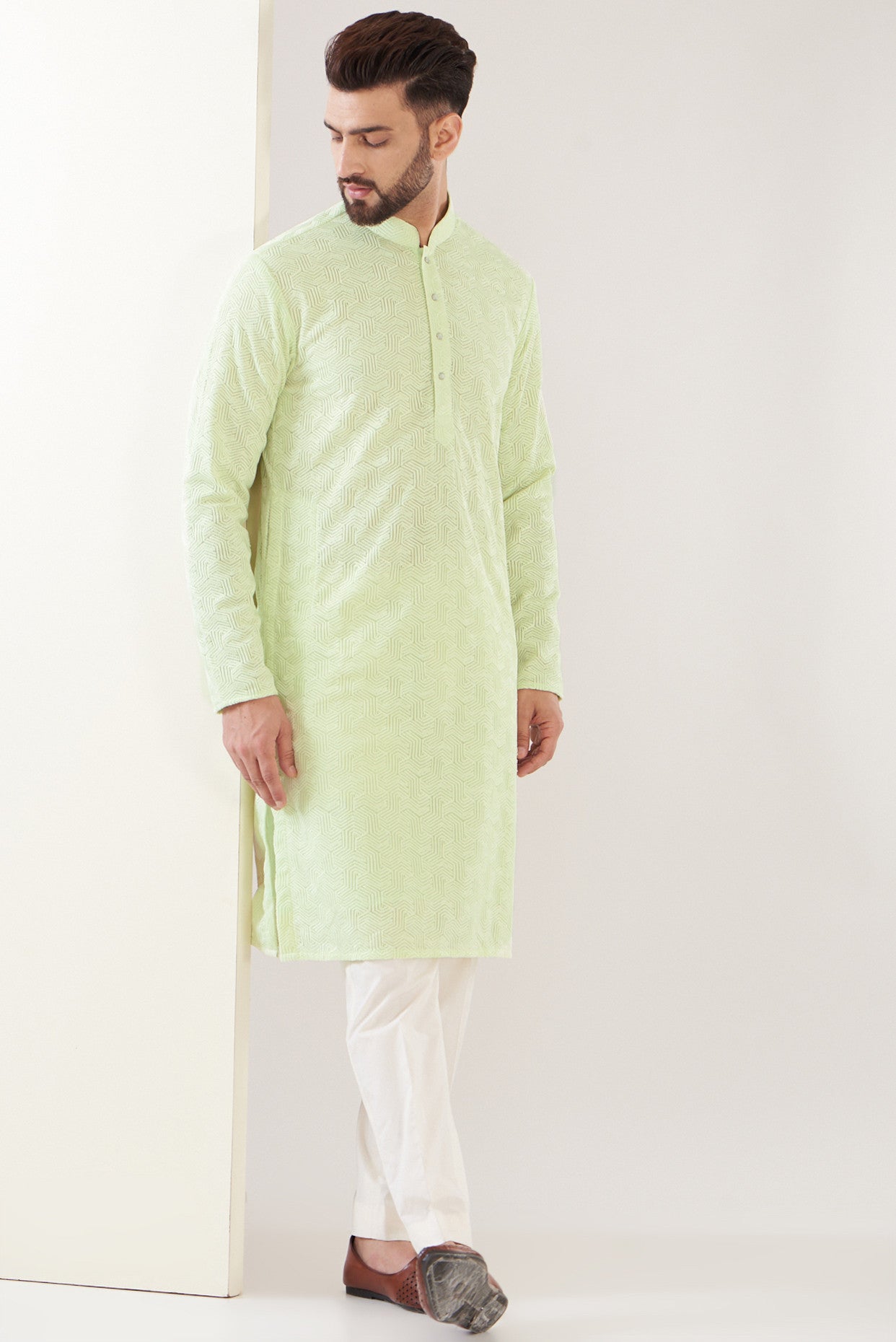 Green chikankari kurta - kasbahmen