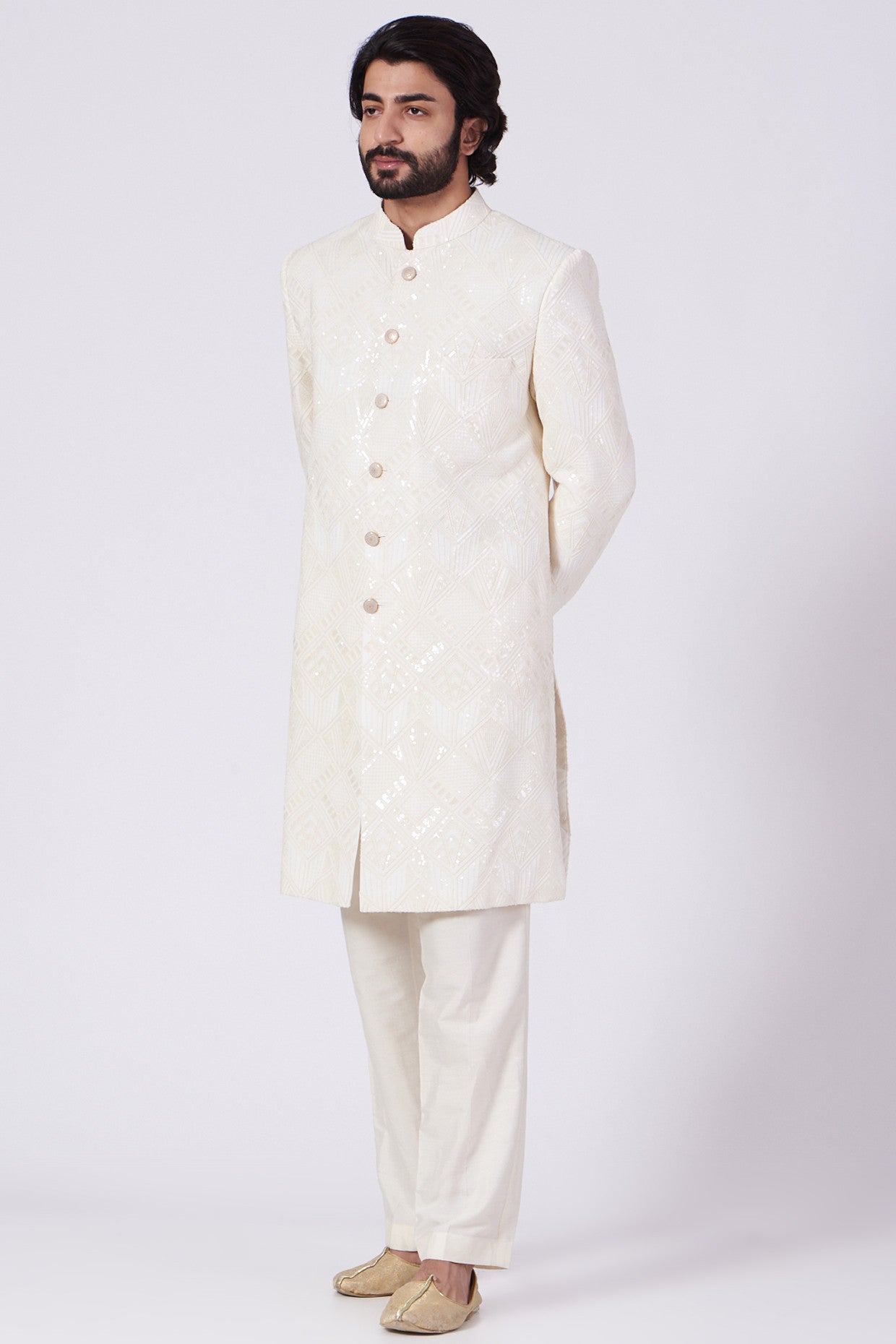 White Embroidered Sherwani - kasbahmen