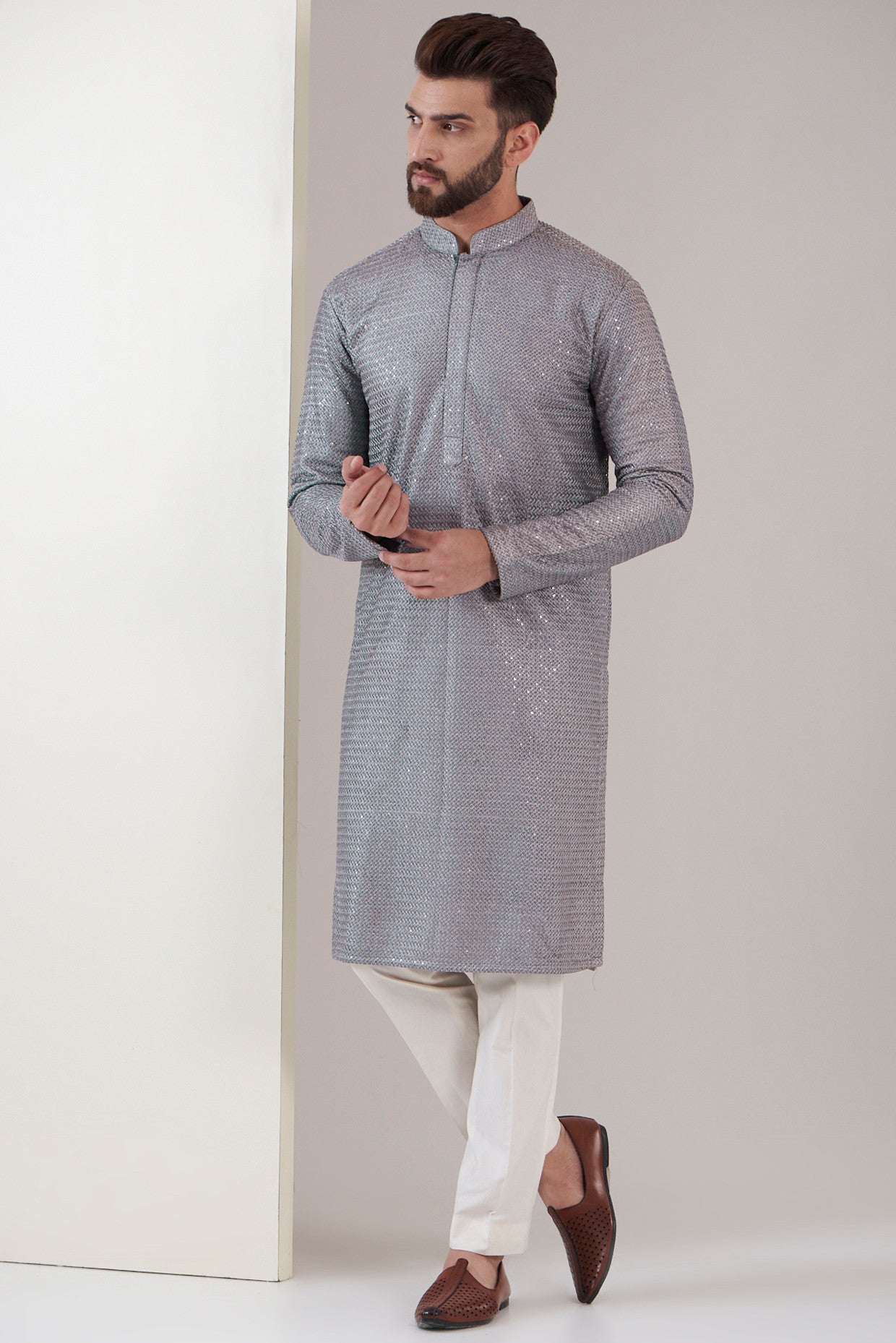 Electric grey chikankari kurta - kasbahmen