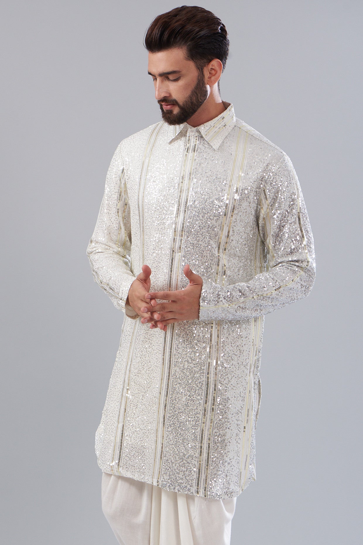 Silver sequenced pathani kurta - kasbahmen