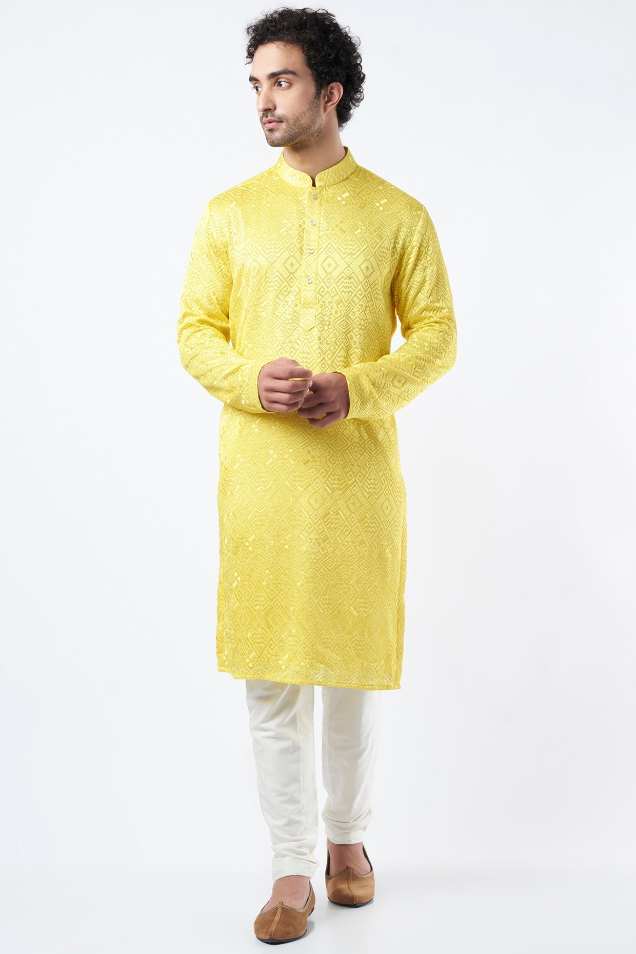 Neon Yellow Georgette Kurta - kasbahmen