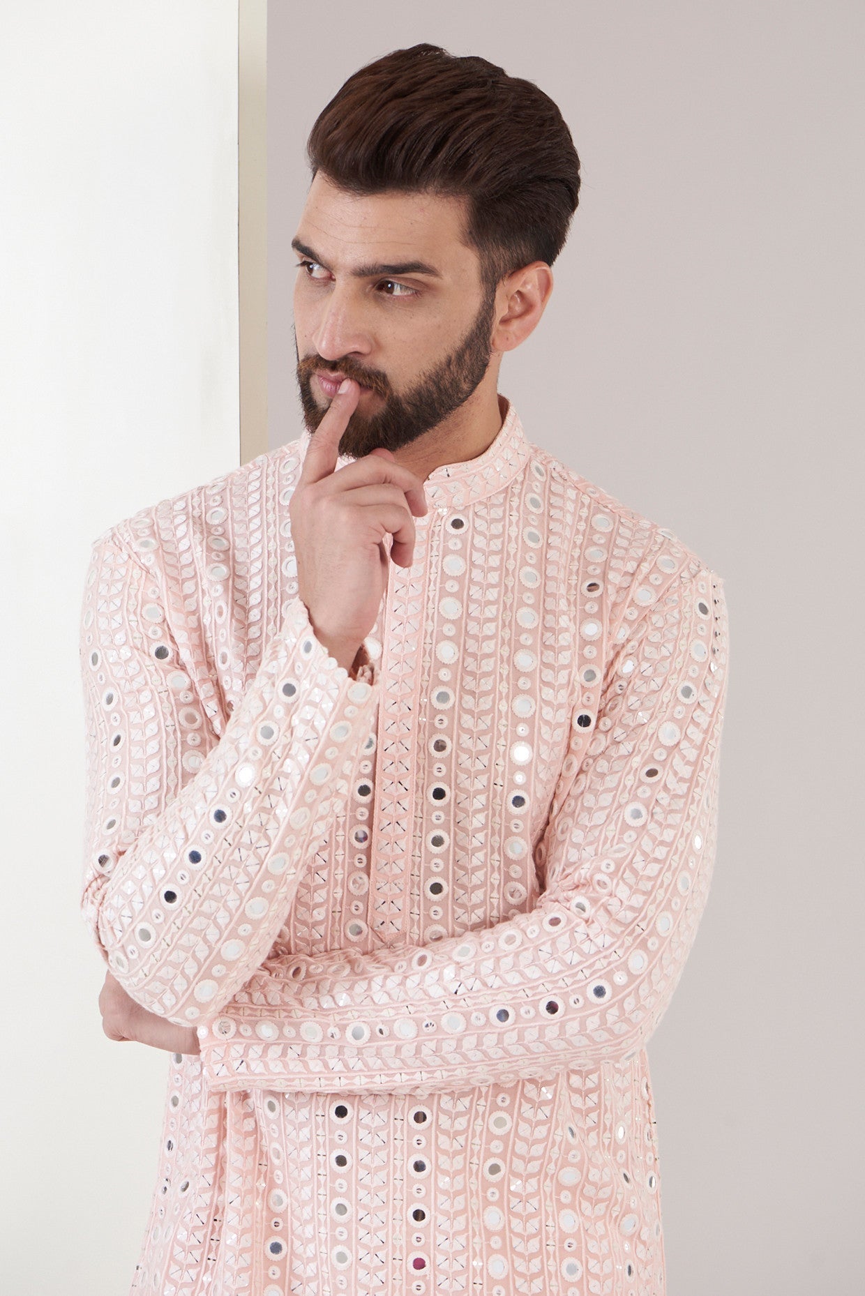 Powder pink mirror work kurta - kasbahmen