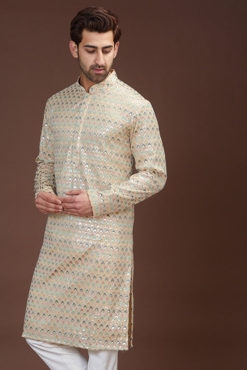 Beige embrodried kurta - kasbahmen