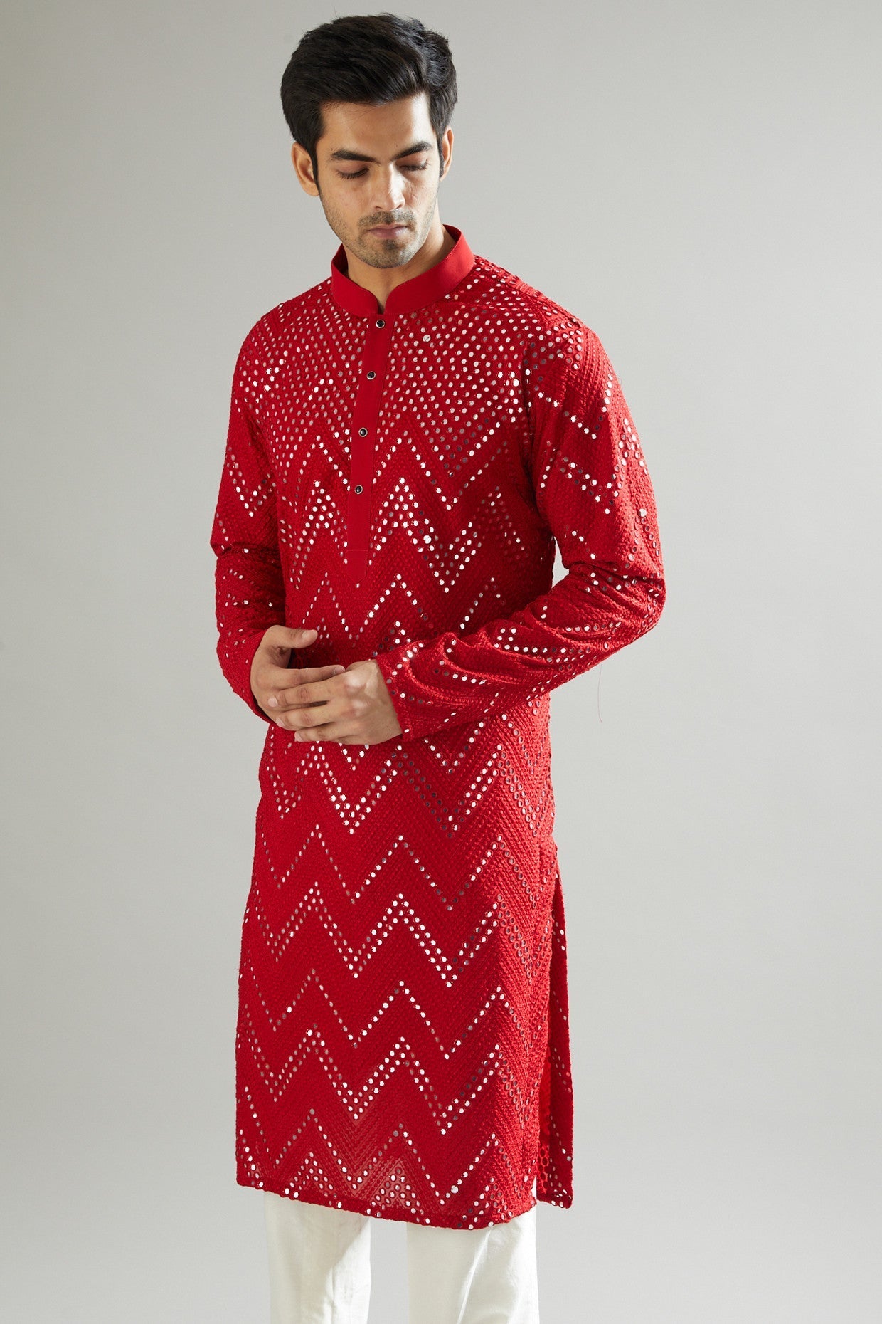 Red Embroidered Kurta - kasbahmen