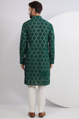 Bottle Green Embroidered Kurta - kasbahmen