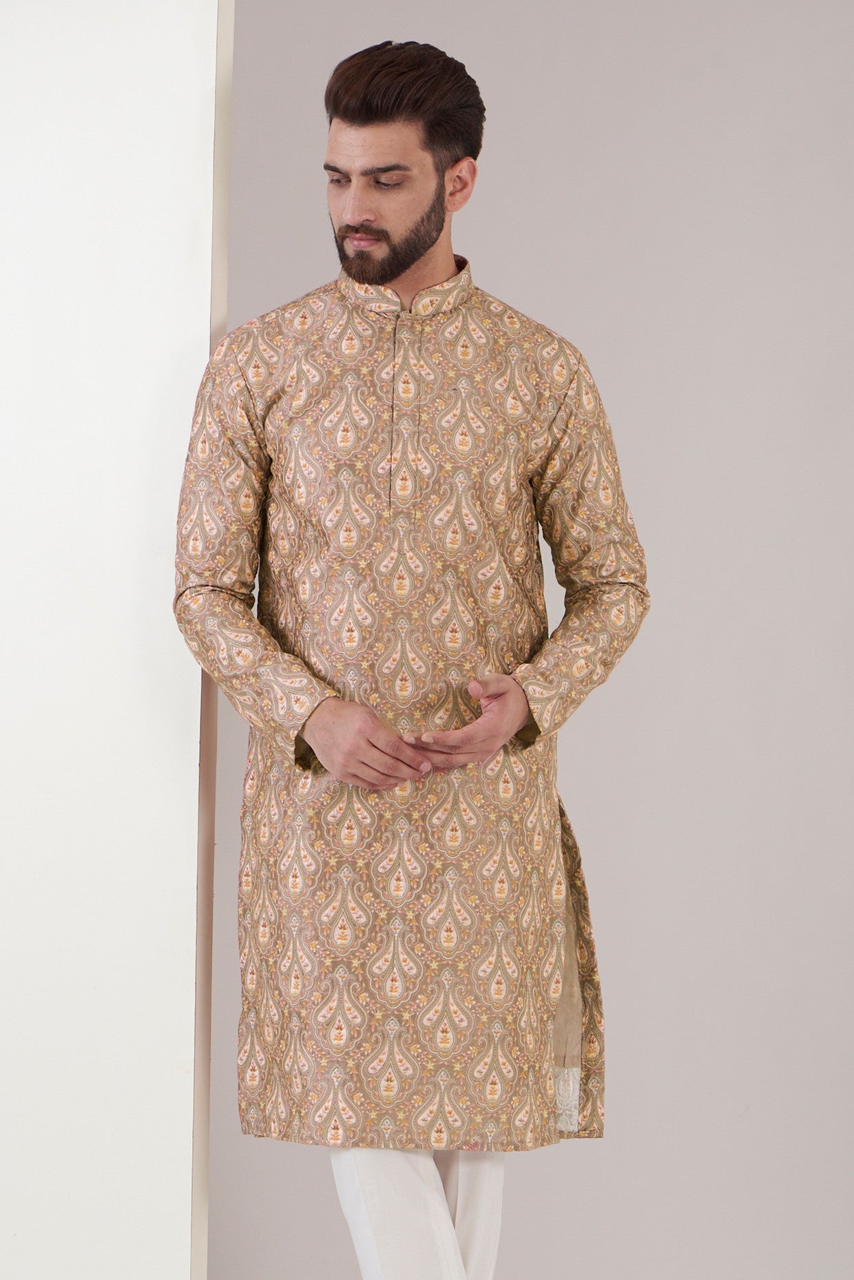 Tan Brown embroidred kurta - kasbahmen