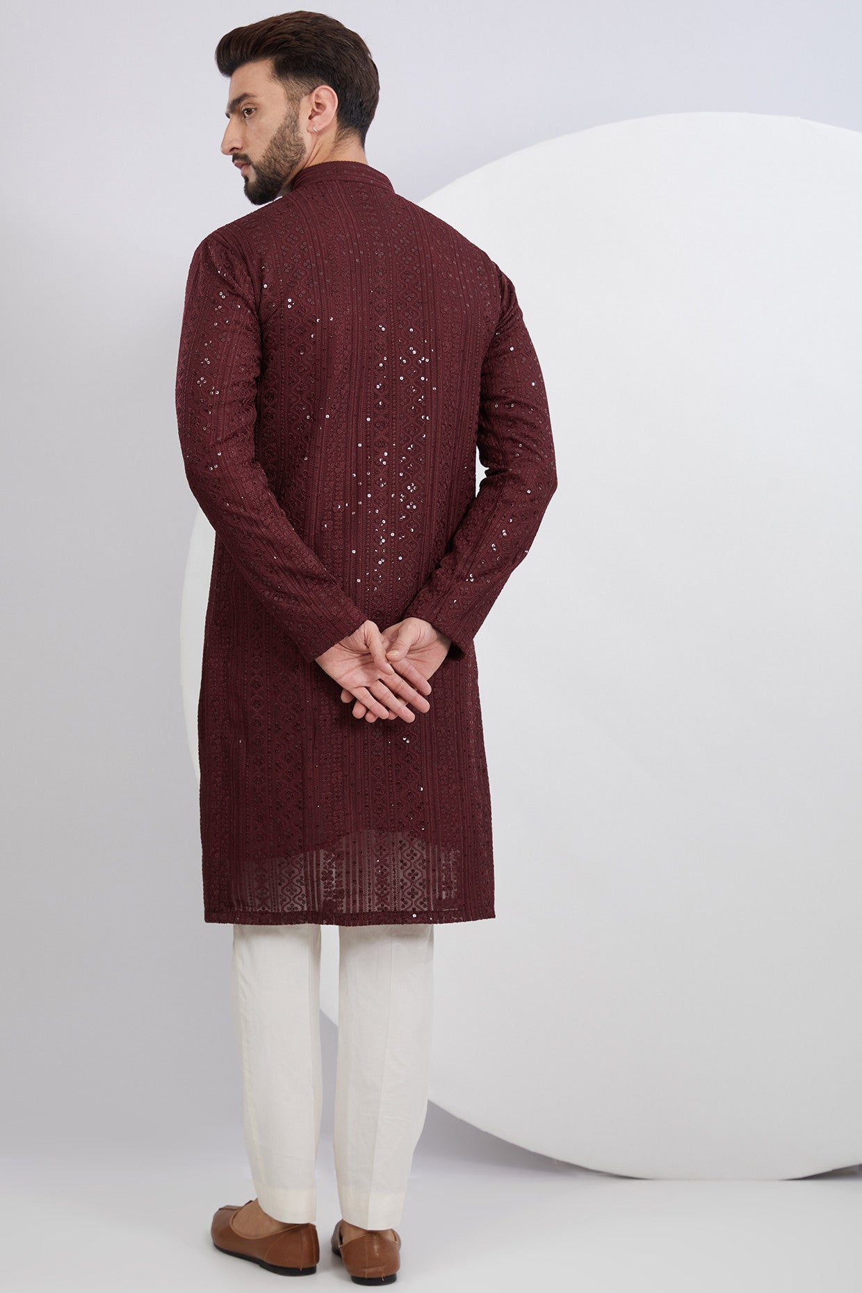 Maroon Embroidered Kurta - kasbahmen