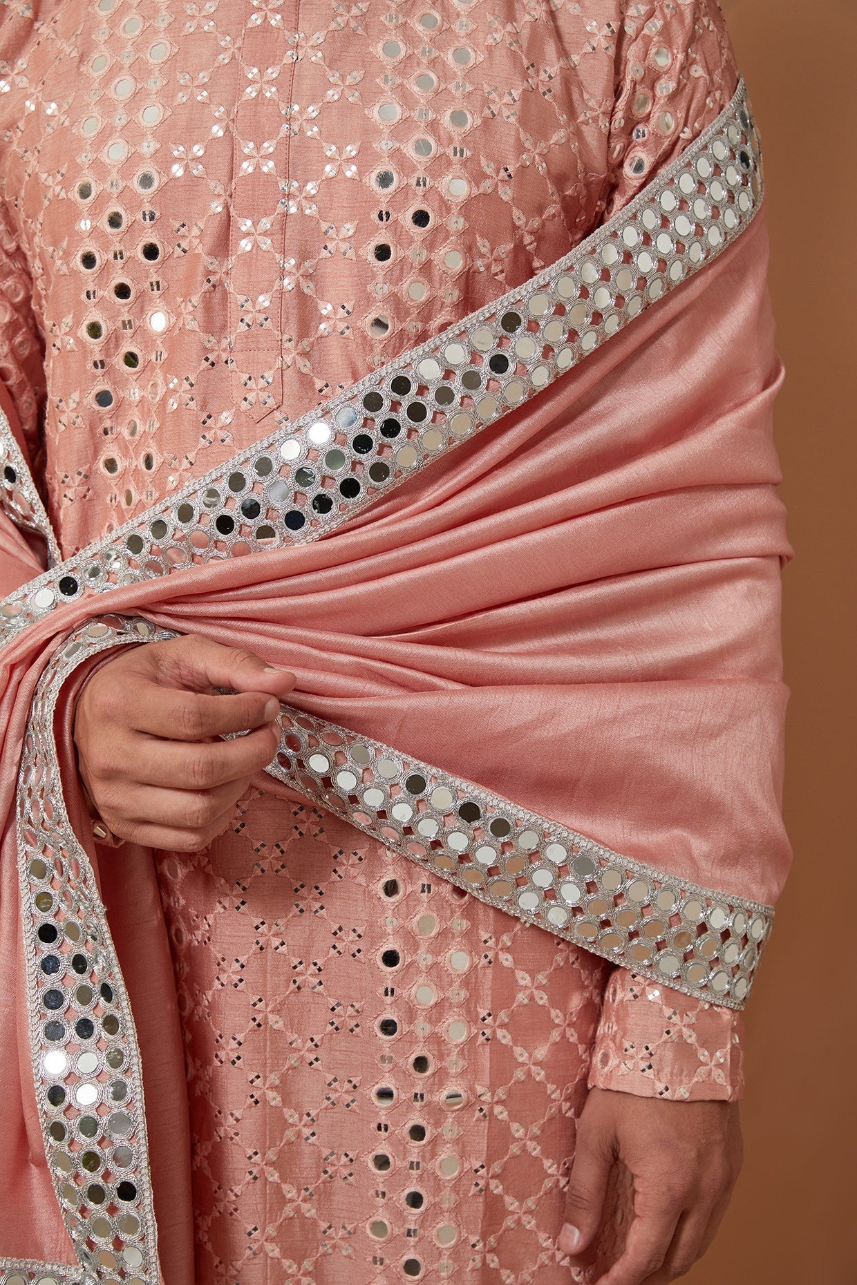 Peach Signature Mirrorwork Kurta - kasbahmen