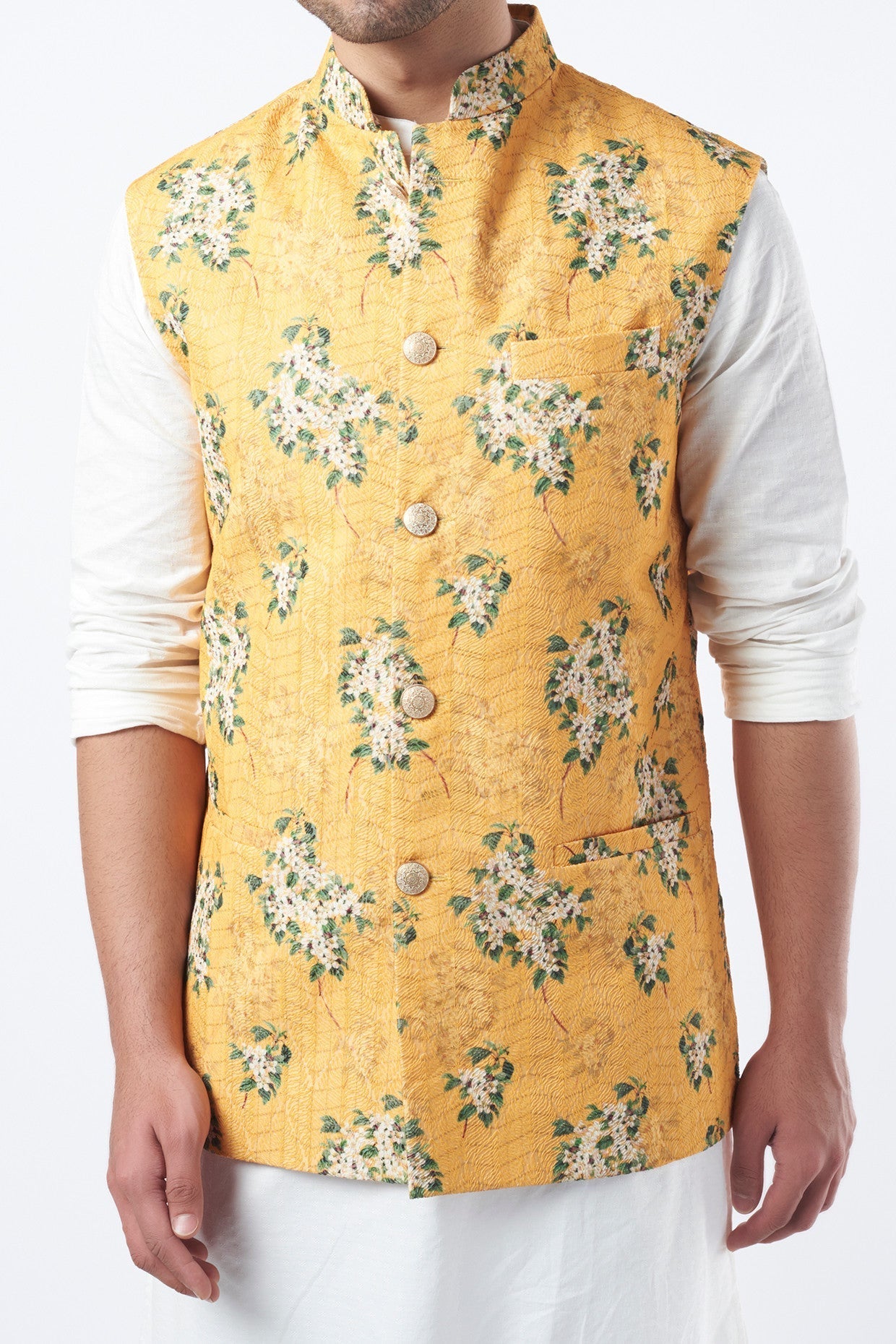 Mustard Embroidered Bundi Jacket - kasbahmen