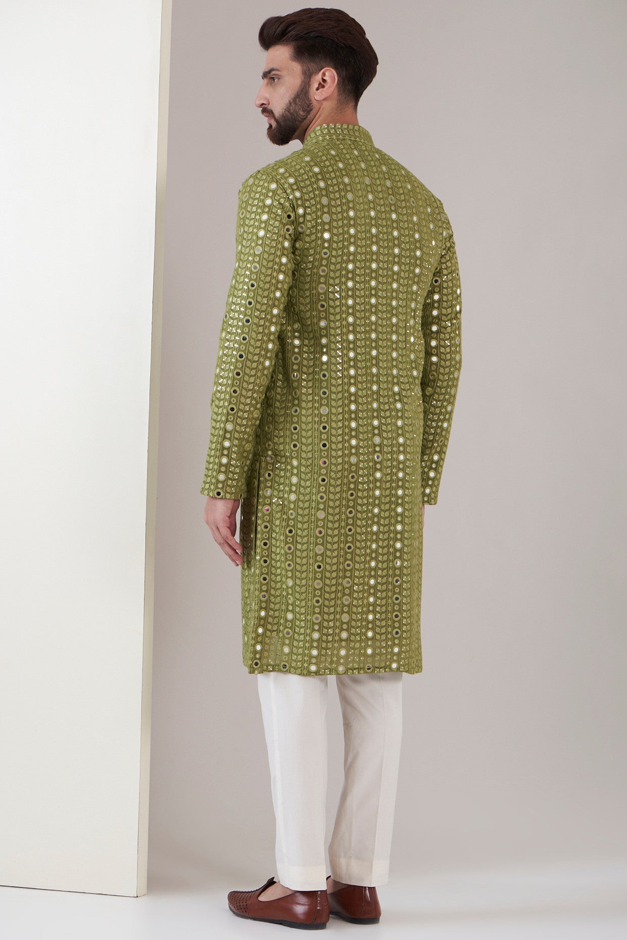 Mehandi green mirror work kurta - kasbahmen