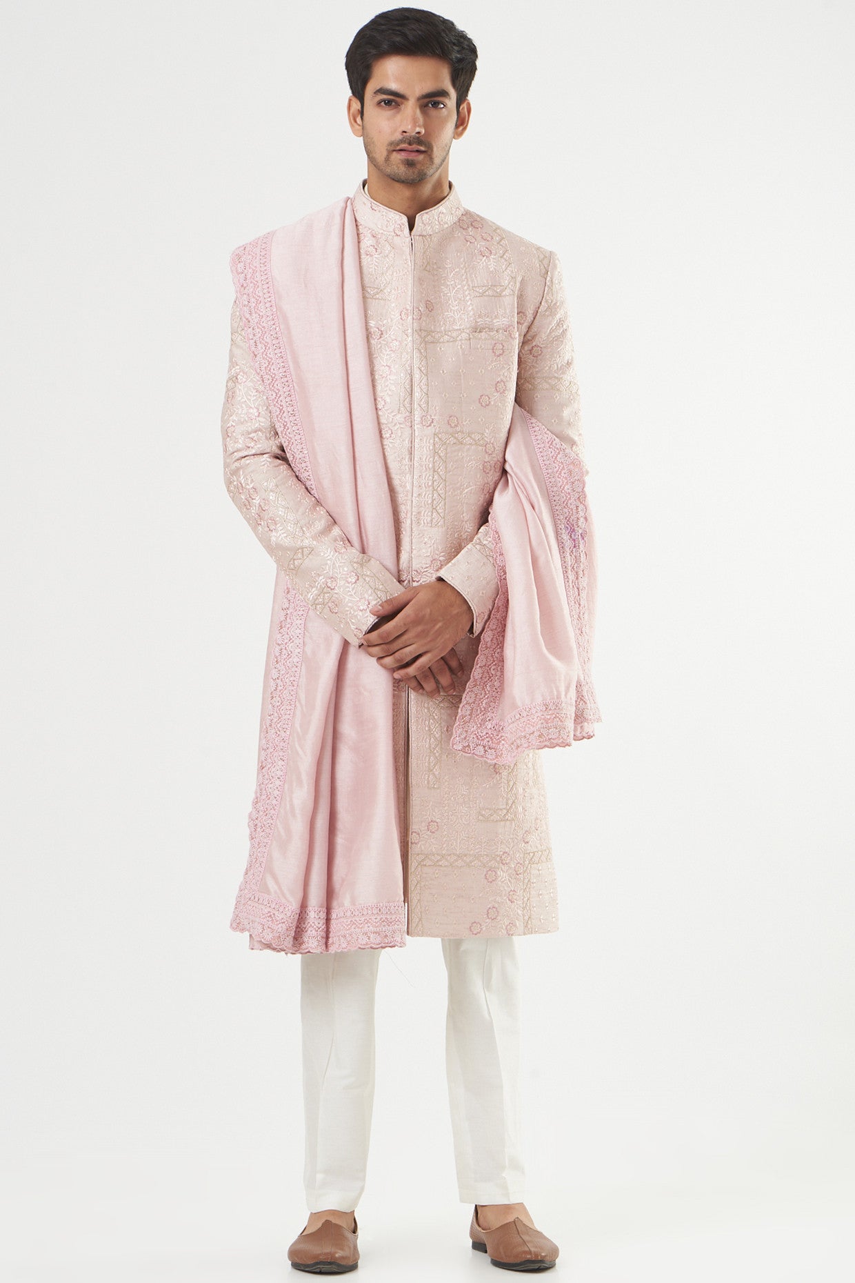 Blush Pink Embroidered Sherwani Set - kasbahmen