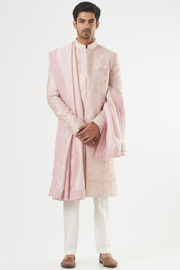 Blush Pink Embroidered Sherwani Set