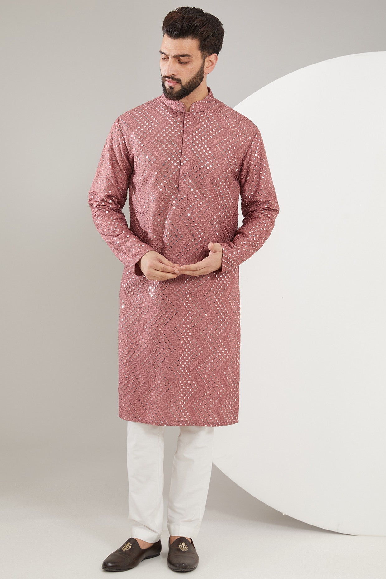 Rust Pink Sequined Kurta - kasbahmen