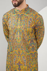 Mustard Yellow Georgette Kalamkari Embroidered Kurta - kasbahmen