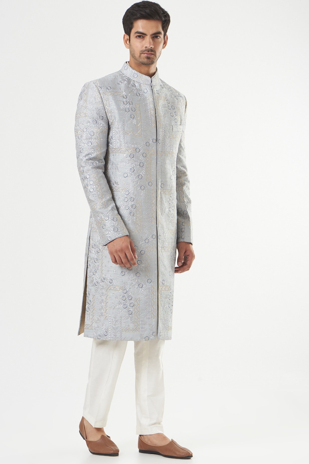 Royal Ice Blue Embroidered Sherwani - kasbahmen