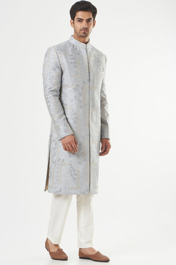 Royal Ice Blue Embroidered Sherwani