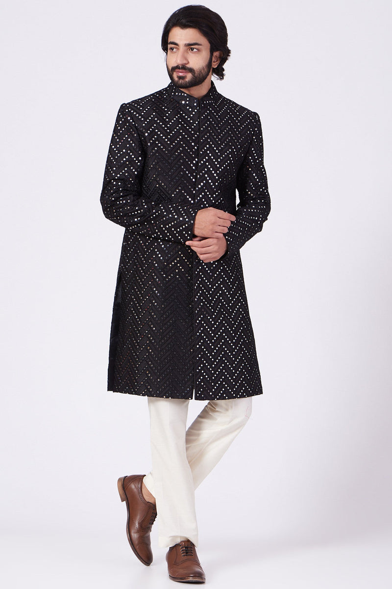 Black Embroidered Sherwani - kasbahmen