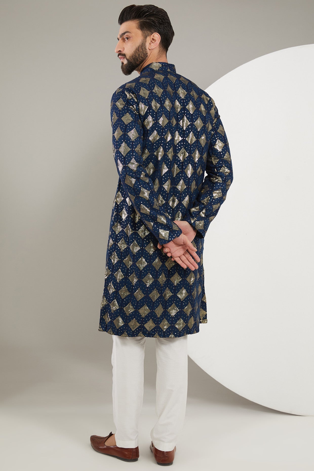 Navy Blue Heavy Threadwork Kurta - kasbahmen