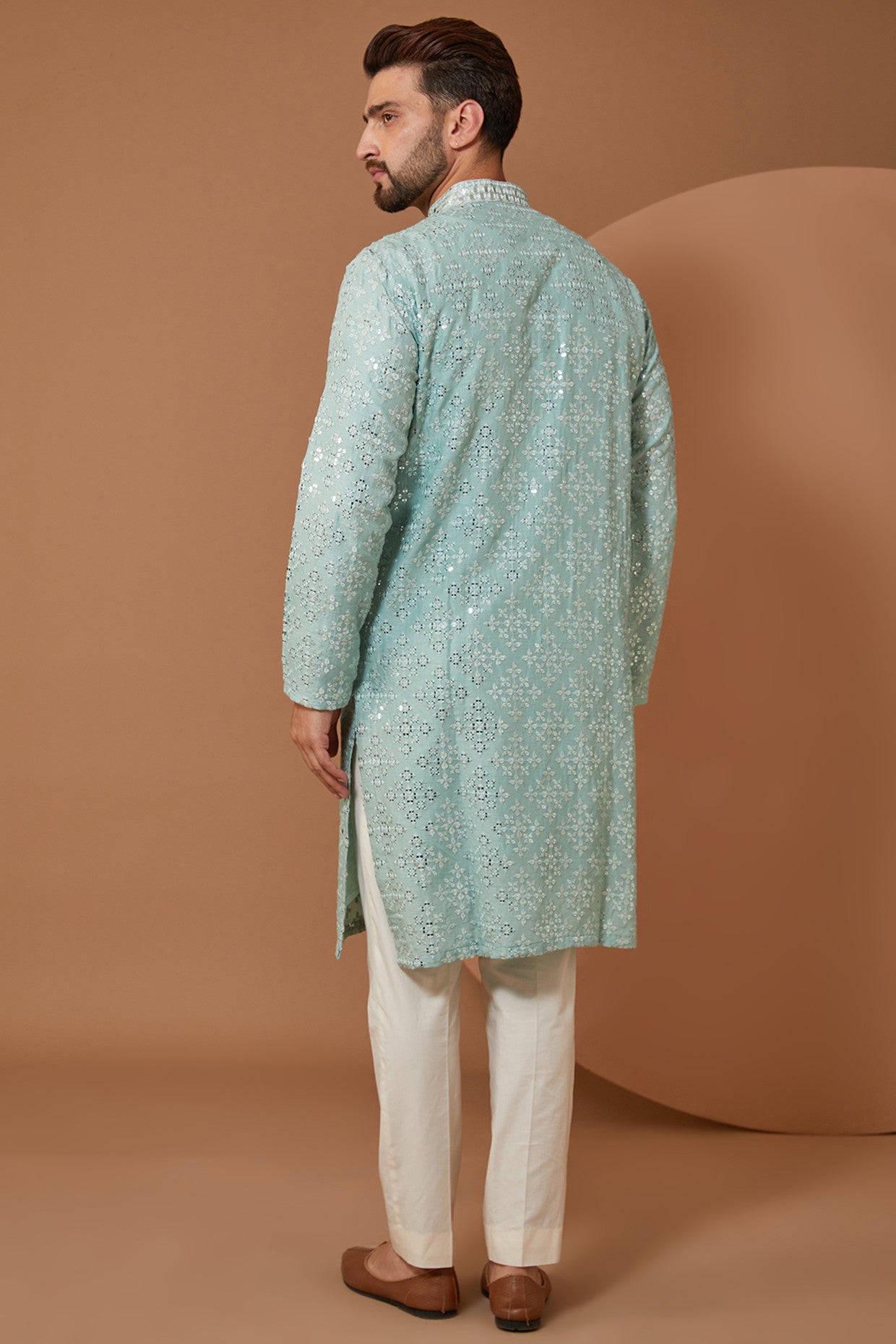 Ice Blue Mirrorwork Kurta - kasbahmen