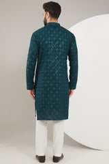 Teal Chikankari Kurta - kasbahmen