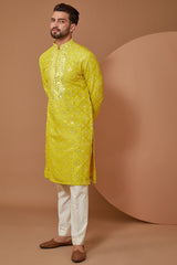 Bright Yellow Handwork/Mirrorwork Kurta