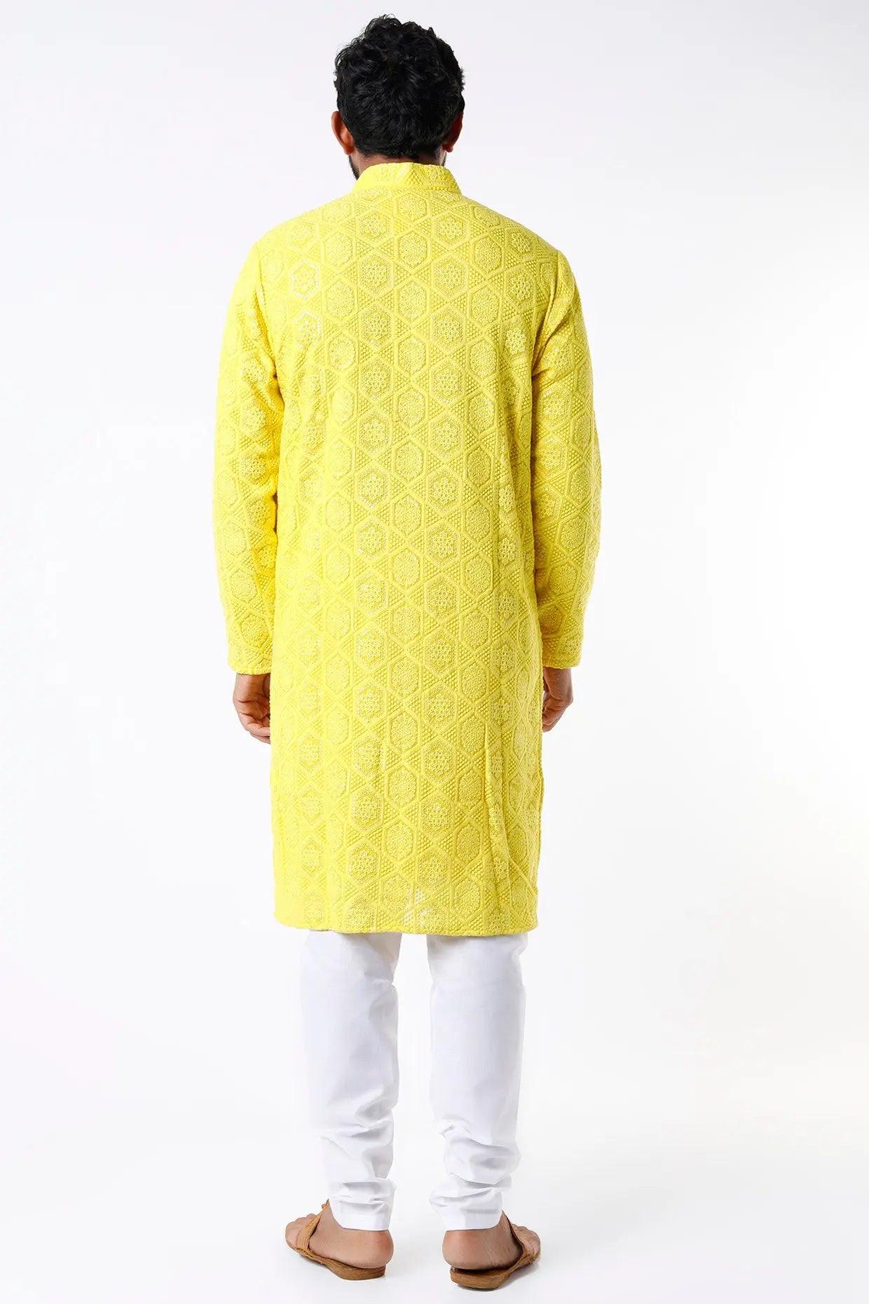 yellow chikankari kurta - kasbahmen