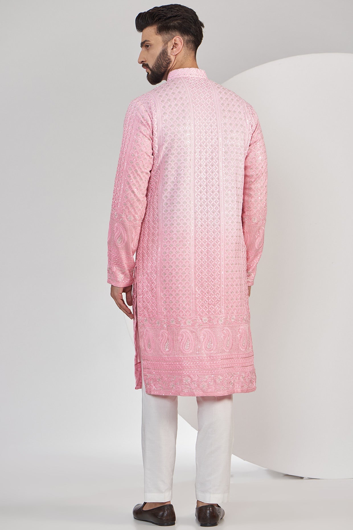 Light Pink Ombre shaded chikankari kurta - kasbahmen